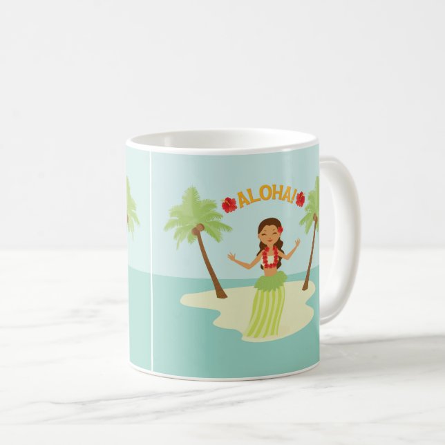 Caneca De Café Lúau Aloha Hula Girl Mug, Custa Havaiana (Frente Esquerda)