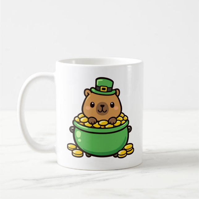 Caneca De Café Lucky Capybara Pot of Gold Funny St. Patrick's Day (Esquerda)