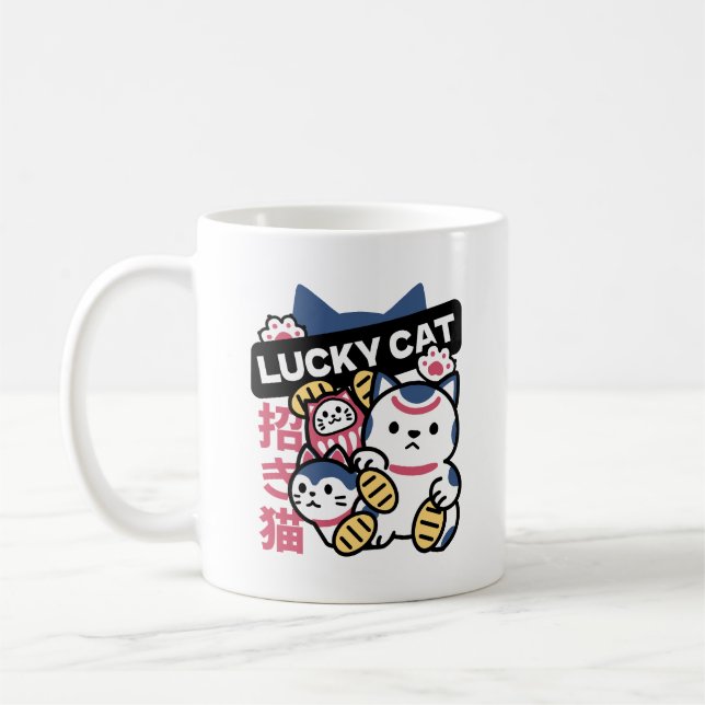 Caneca De Café Lucky Cat Maneki Neko – Japanese Fortune Cat  (Esquerda)