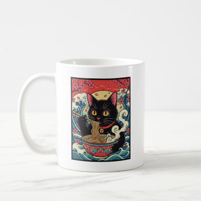 Caneca De Café Lucky Cat Ramen Noodle Art (Esquerda)