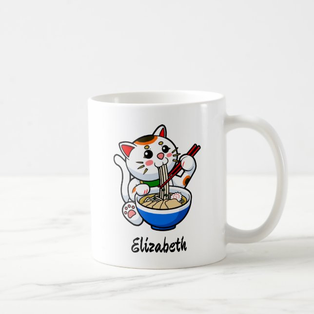 Caneca De Café Lucky Cat Ramen- Personalizado (Direita)