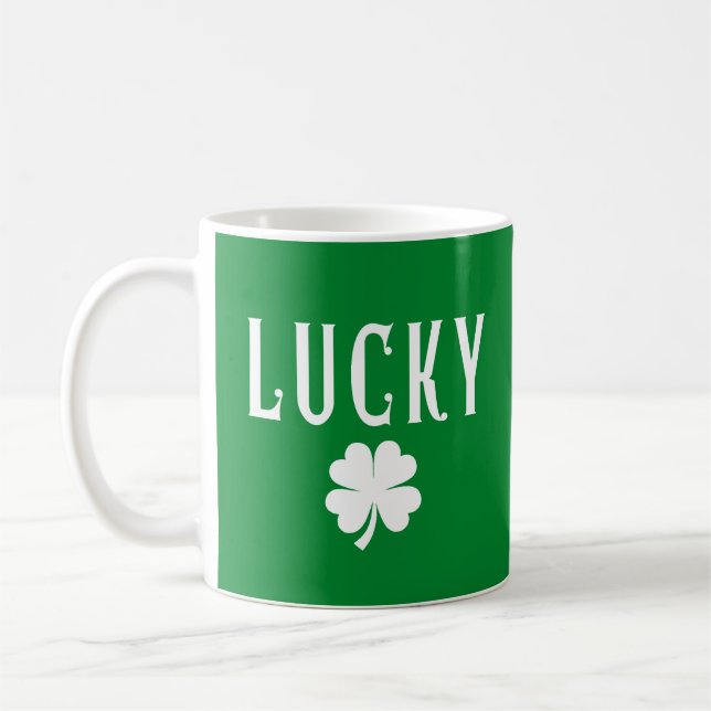 Caneca De Café Lucky Four Leaf Clover Both Side  St Patrick's  (Esquerda)