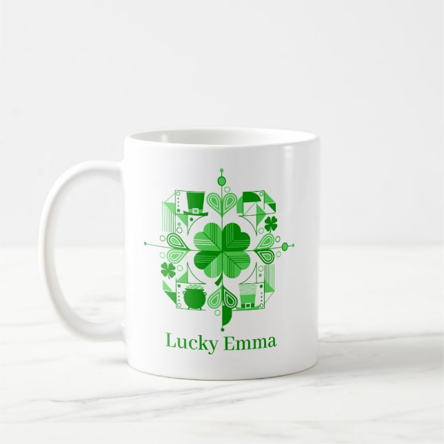 Caneca De Café Lucky Name Personalized Clover Design (Esquerda)