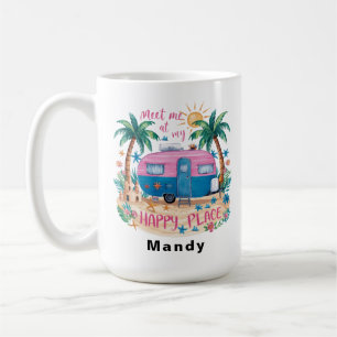 Caneca De Café Lugar Feliz Personalizado Viagem Acampamento