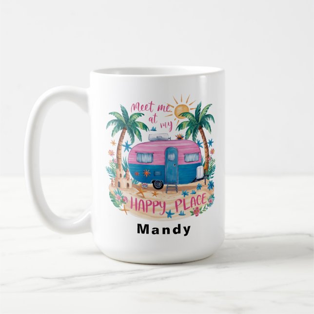 Caneca De Café Lugar Feliz Personalizado Viagem Acampamento (Esquerda)