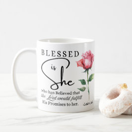 Caneca De Café Luke 1:45 Abençoada é Ela Rosa Flor