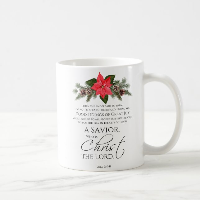 Caneca De Café Luke 2:10-11 Bons Tidings Poinsettia Natal (Direita)