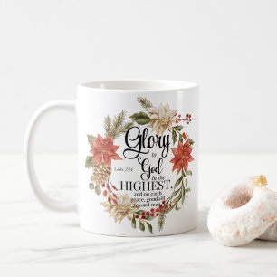 Caneca De Café Luke 2:14 Glória a Deus Dourada Floral de Natal