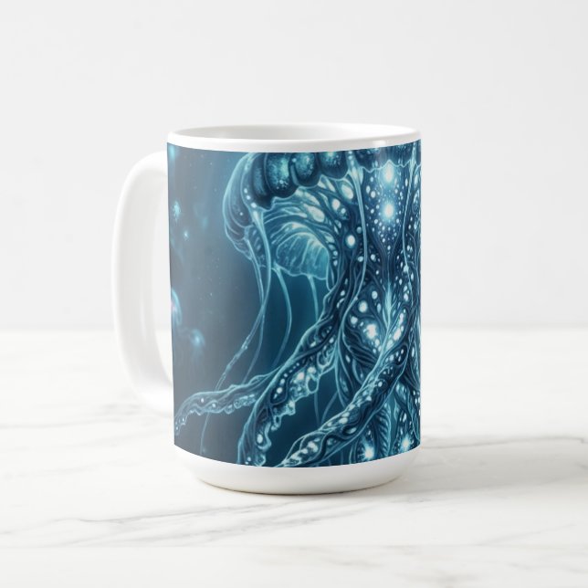Caneca De Café "Luminária de Parede de Água Profunda com Água-viv (Frente Esquerda)