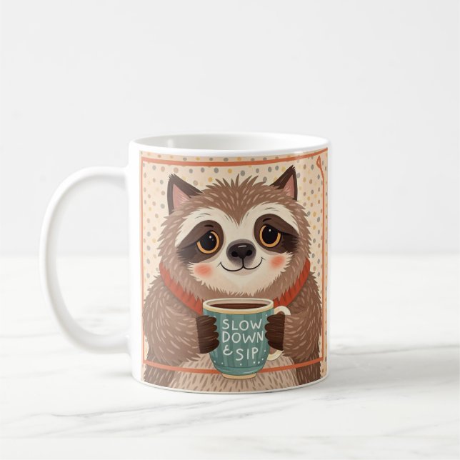Caneca De Café Luminosidade de cartoon branca com olhos sonolento (Esquerda)