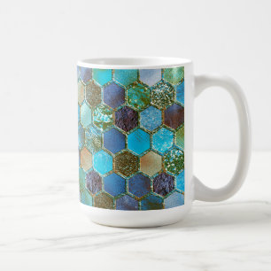 Caneca De Café Lúpulo Metálico Glitter Aqua Teal Honeycomb