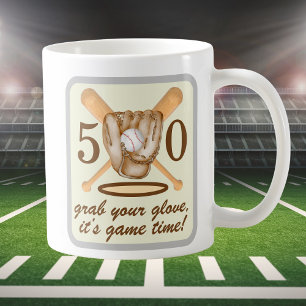 Caneca De Café Luvas de Beisebol Bats Temático Homem 50º Aniversá
