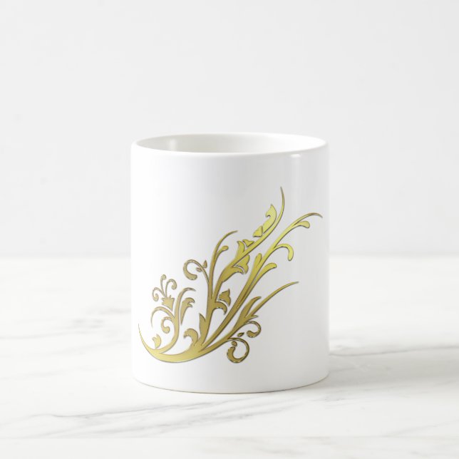 Caneca De Café Luxo Abstrato Flor de Ouro Falso (Centro)