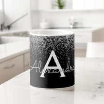 Luxo em Glitter Monograma Nome Preto Prata