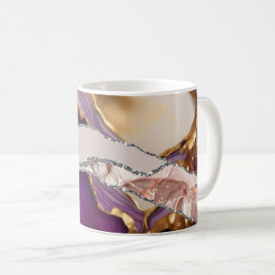 Caneca De Café Luxo em Ouro Roxo Design Elegante Textura Líquida