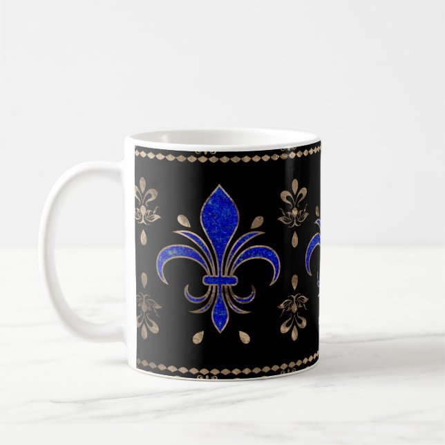 Caneca De Café Luxo Lapils Lazuli e ouro Fleur-de-lis ornamen (Esquerda)