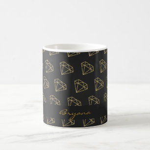 Caneca de Café Luxo Moderno Diamante Dourado