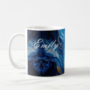 Caneca De Café Luxo Personalizado Blue & Dourado Marble Mug