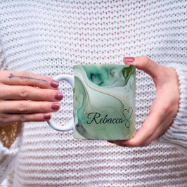 Caneca De Café Luxo Personalizado Verde e Dourado Marble Mug