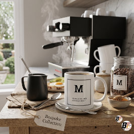 Caneca De Café Luxo Silencioso Minimalista Monograma Personalizad