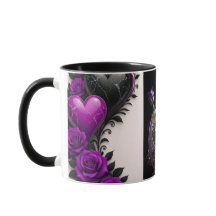 Caneca de Café Luxuoso Coração de Ametista e Rosas