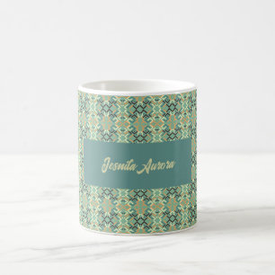 Caneca De Café Luxuoso Padrão Geométrico Tribal Verde Salvia Sem 