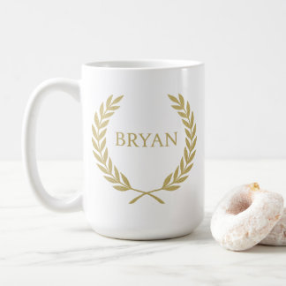 Caneca De Café Luxury Dourada Laurel Wreath Monograma