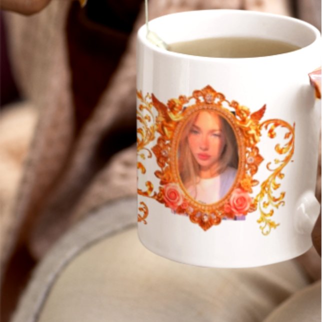 Caneca De Café Luxury Gold Frame for Your Photos | Personalized C (Criador carregado)