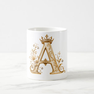 Caneca De Café Luxury Gold Letter A Monogram with Crown & Lily Fl