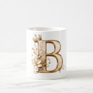 Caneca De Café Luxury Gold Letter B Monogram with Crown & Lily Fl
