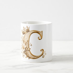 Caneca De Café Luxury Gold Letter C Monogram with Crown & Lily Fl