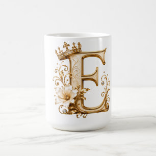 Caneca De Café Luxury Gold Letter E Monogram with Crown & Lily Fl