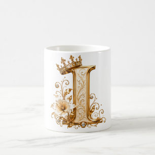 Caneca De Café Luxury Gold Letter I Monogram with Crown & Lily Fl