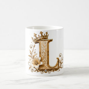 Caneca De Café Luxury Gold Letter L Monogram with Crown & Lily Fl