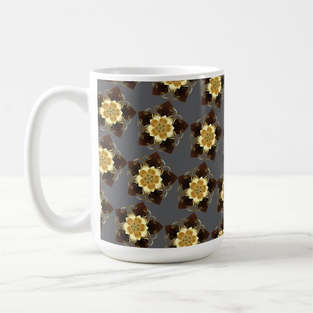 Caneca De Café Luxury Golden Floral Mandala Ornamental Design (Esquerda)