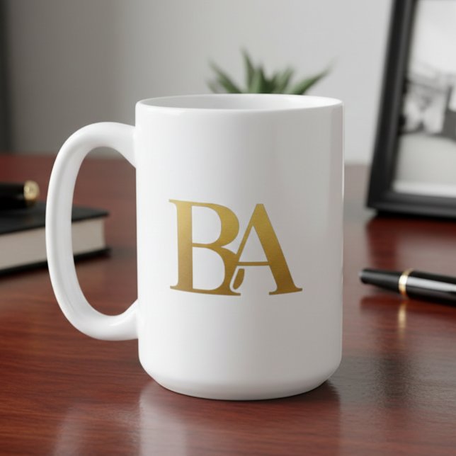 Caneca De Café Luxury Law Firm Monogram Coffee Mug | Navy & Gold (Criador carregado)