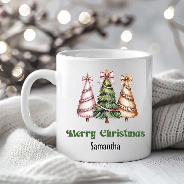 Caneca De Café Luxury Leopard Christmas Trees Custom Name Mug (Luxury Leopard Christmas Trees Custom Name Mug)