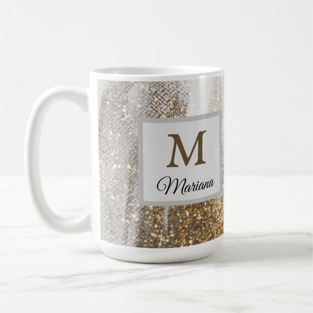 Caneca De Café Luxury Marble Dourada Traça branca e cinza (Esquerda)