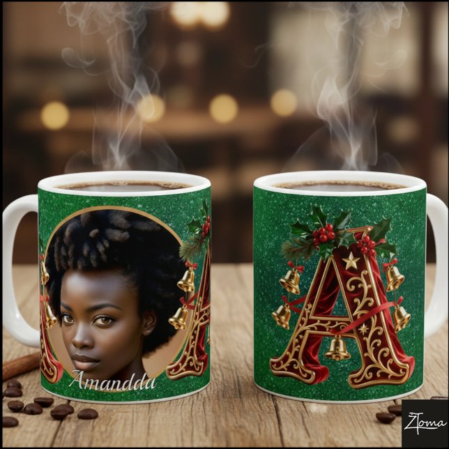 Caneca De Café Luxury Red Velvet Gold Christmas Letter A (Criador carregado)