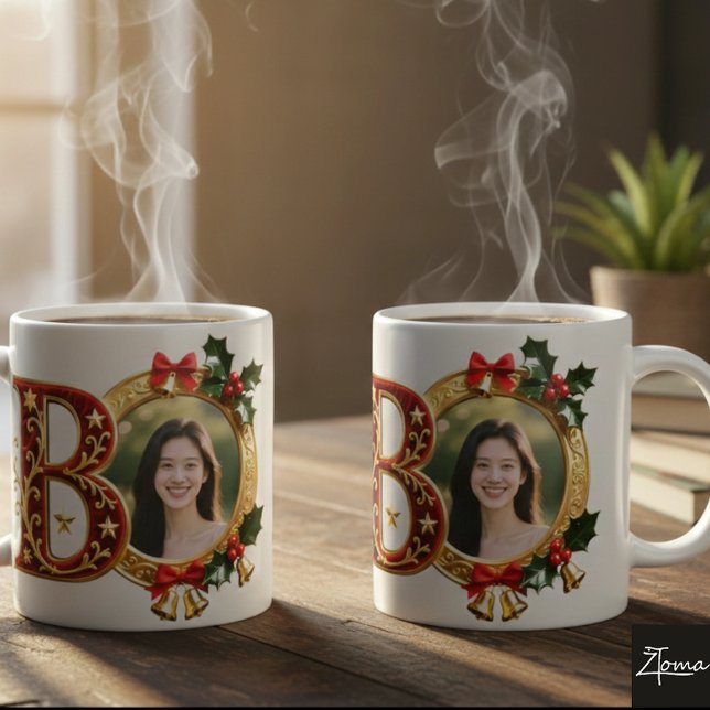 Caneca De Café Luxury Red Velvet Gold Christmas Letter B (Criador carregado)