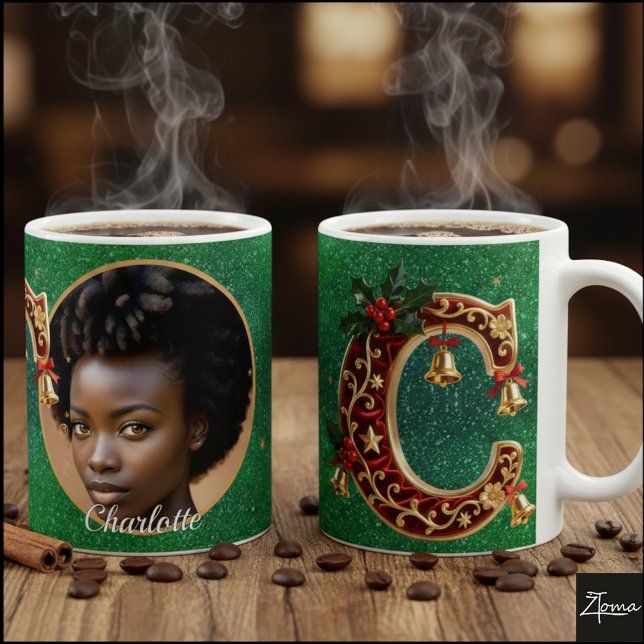 Caneca De Café Luxury Red Velvet Gold Christmas Letter C (Criador carregado)