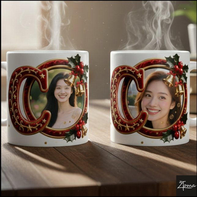 Caneca De Café Luxury Red Velvet Gold Christmas Letter c (Criador carregado)