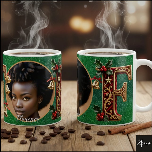 Caneca De Café Luxury Red Velvet Gold Christmas Letter F (Criador carregado)