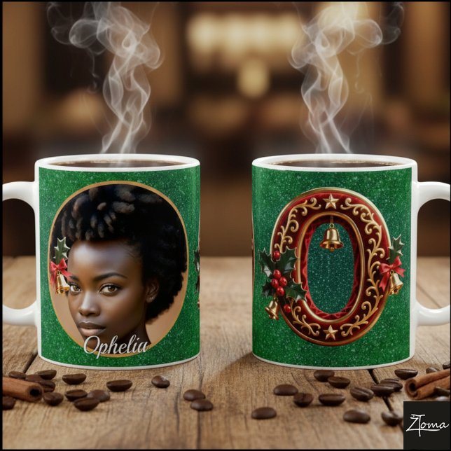 Caneca De Café Luxury Red Velvet Gold Christmas Letter O (Criador carregado)