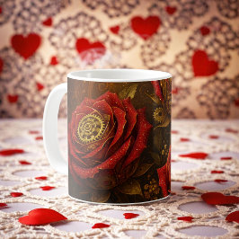 Caneca De Café Luxury Steampunk Roses Romantic Gold Gears