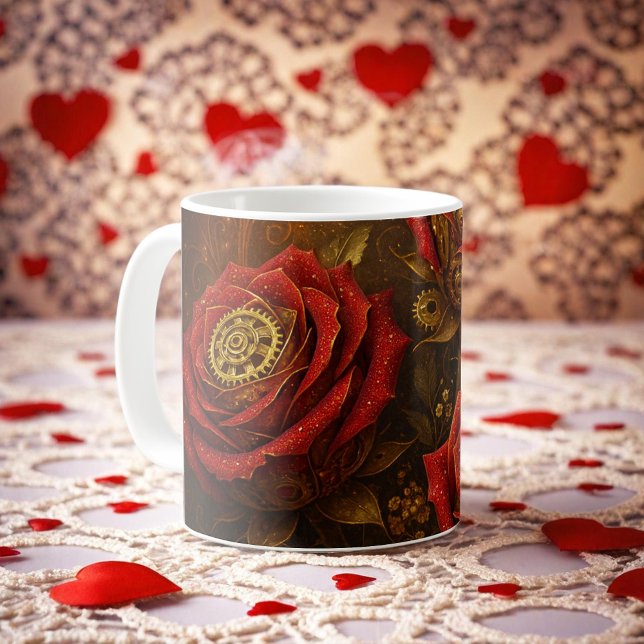 Caneca De Café Luxury Steampunk Roses Romantic Gold Gears (Criador carregado)