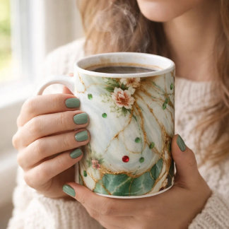 Caneca De Café Luxury White &Gold & green Marble Coffee Mug –