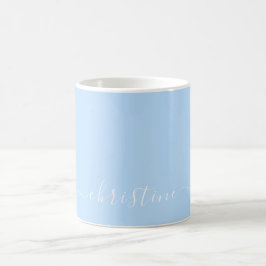 Caneca De Café Luz Brilhante Azul Branco Minimalista Moderno Nome