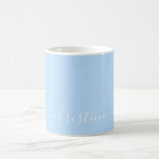 Caneca De Café Luz Brilhante Azul Branco Minimalista Moderno Nome