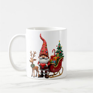 Caneca De Café Luz de Natal Gnome Papai Noel Montando Trenó Hi